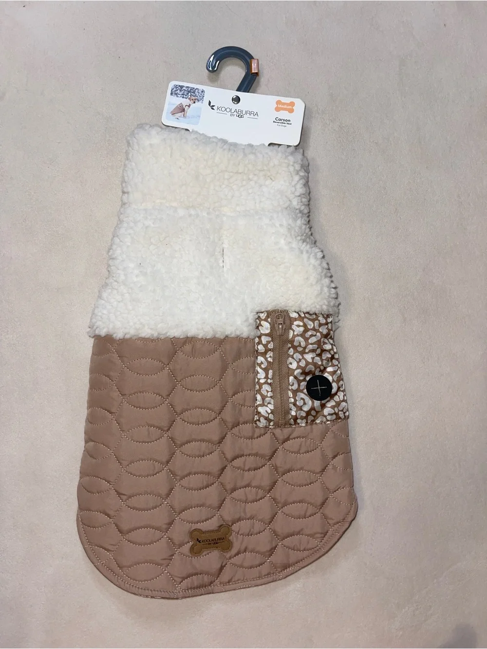 Koolaburra‎ Cream and Tan Quilted Reversible Dog Vest
